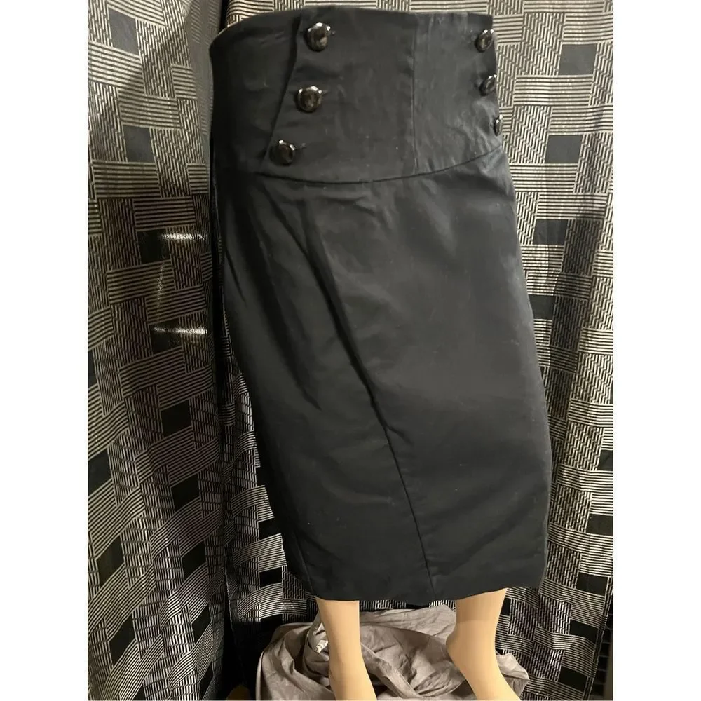Worthington Black Button Pencil‎ Below Knee Slit Office Skirt Sz. 14